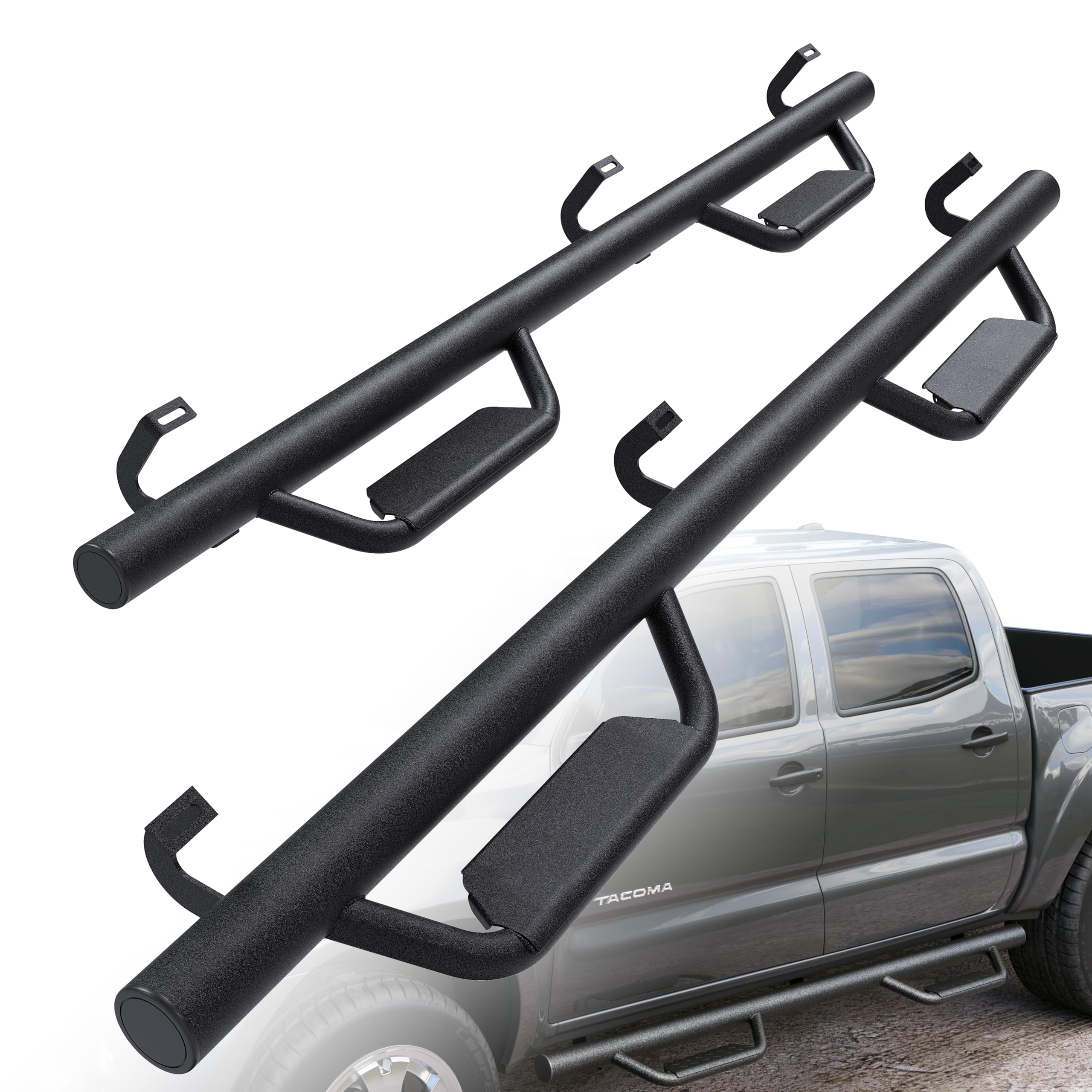 Photo 1 of KUAFU Running Boards Compatible with 2005-2023 Toyota Tacoma Double Cab Dropped Steps Side Steps Hoop Bar Nerf Bars Door (Matte Black)