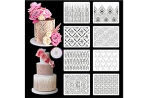 DI QIU REN 8PCS Cake Decorating Stencils & Templates, 8x9.8Inches Large Floral Printing Fine Hollow Lace Cookie Fondant Desse