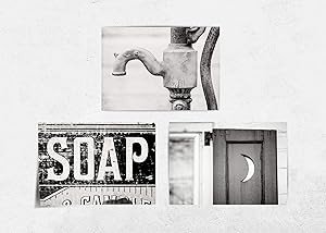 Black and White Bathroom Wall Decor Set of 3 5x7" Unframed Art Prints (Not Framed). Pitcher Pump, Outhouse Rustic Country Farmhouse Bath Art. (FBA35)