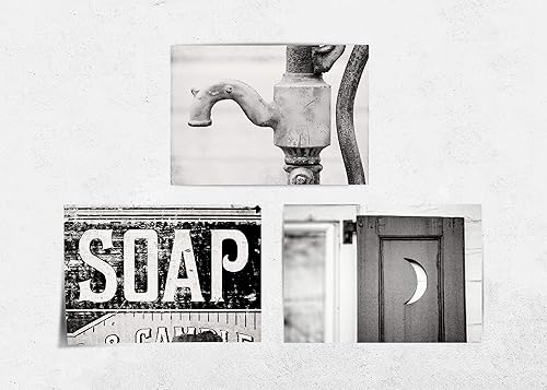 Amazon Com Black And White Bathroom Wall Decor Set Of 3 5x7 Unframed Art Prints Not Framed Pitcher Pump Outhouse Rustic Country Farmhouse Bath Art Fba35 Handmade