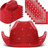 Coume 12 Pcs Sparkly Adults Cowboy Hat and Bandanas Women Men Western Glitter Cowgirl Party Hats with Adjustable Drawstring