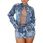 Uni Clau 2 Piece Denim Skirt Set for Women Y2K Long Sleeve Zipper Jean Jacket Top Mini Skirt Bodycon Set Two Piece Outfits