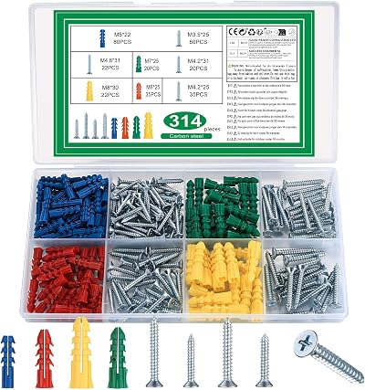 YOUYIDUN 314 Pcs Plasterboard Screws and Wall Plugs Set