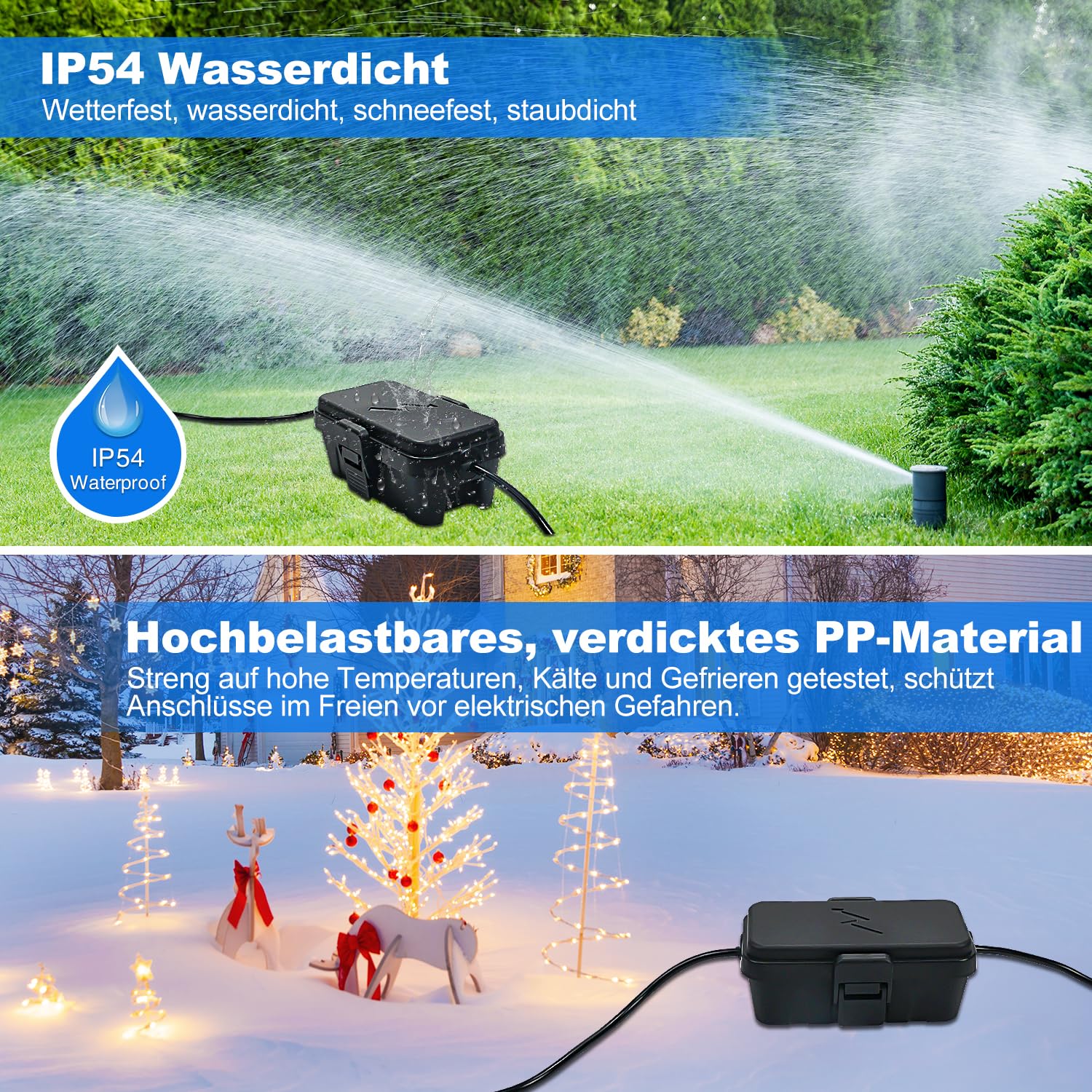 Hrensaw Kleine wetterfester Elektrischer Anschlusskasten(Innenmaße: 14x7,5x5,5cm), IP54 wasserdicht Kabelsicherheitsbox Zum Schutz Von Zeitschaltuhren,Verlängerungskabeln,Festliche Lichter,Schwarz 4