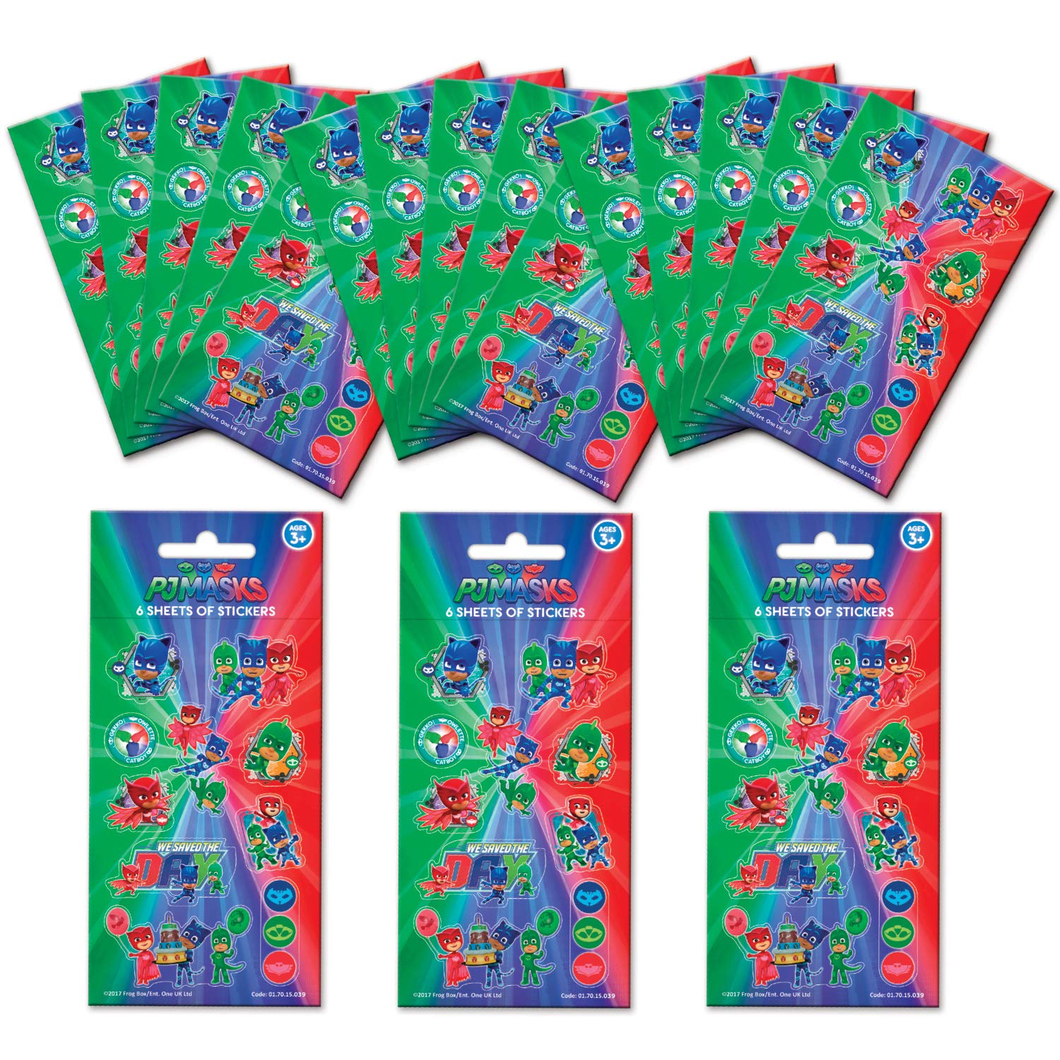Paper Projects PJ Masks Party Bag Sticker Bundle (18 Sheets) | Perfect for Children’s Parties and Stocking Fillers | Can be Used for Decoration and Scrapbooking, 12.5cm x 7.5cm