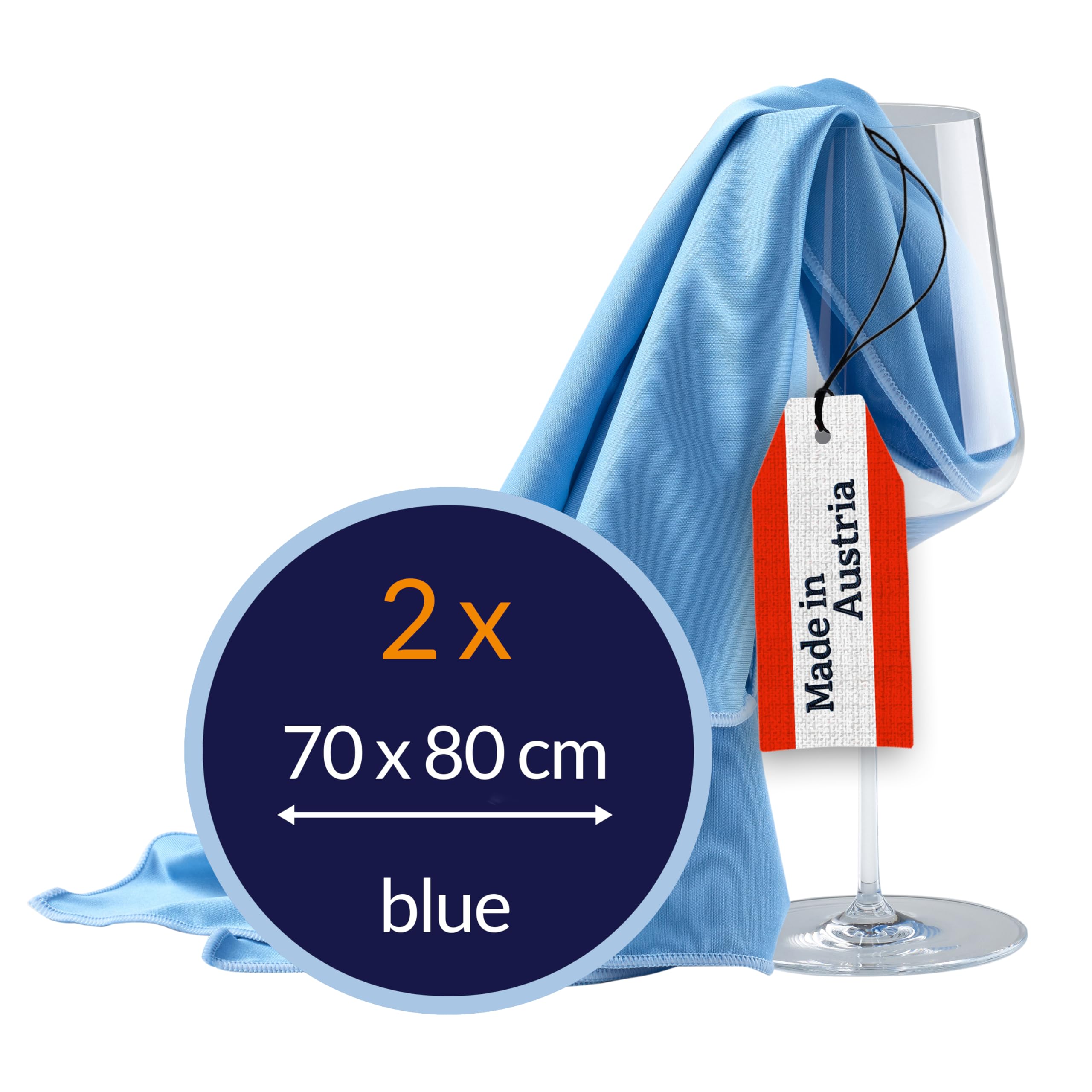 culiclean Microfibre Polishing Cloths for Glass Glasses High-Gloss Surfaces 70 x 80 centimetres, Premium, Pack of 2 Cloths, Blue-Blue