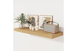 FUN MEMORIES Floating Shelves 36 Inch Long, 12 Inch Deep Floating Shelves for Wall, 36 x 12 Shelves for Wall Storage & Display, 2" Thick Floating Shelf for Bathroom, Living Room, Bedroom, Oak Color, Set of 1