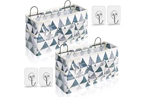 Kanrichu 2pcs Large Wall Hanging Organizer Bag, Linen Fabric Door Hanging Storage Baskets with Pockets, Waterproof Bin for Kitchen, Bedroom, Office, RV Camper (Triangle)