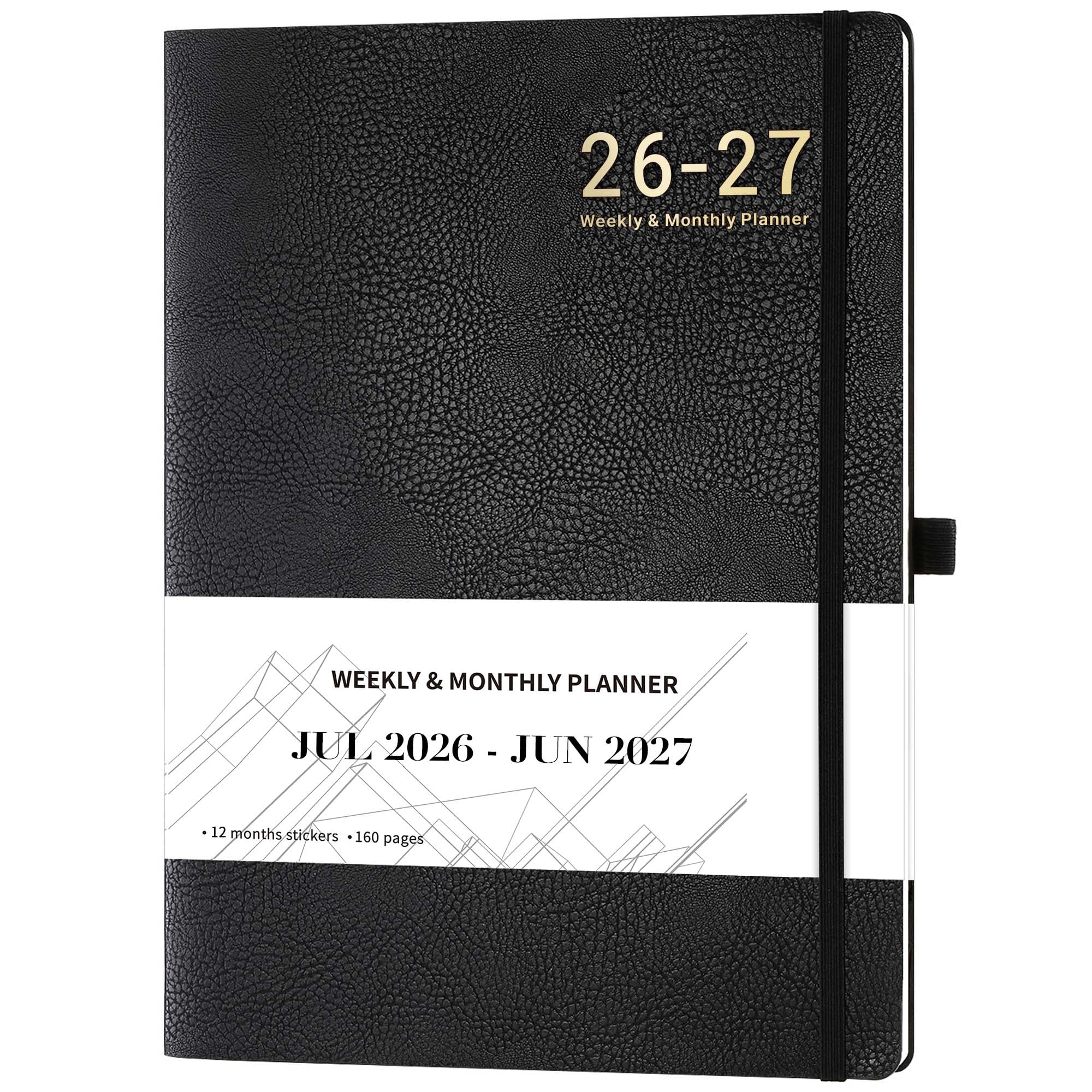 Academic Diary 2026-2027 – A4 Diary Week to View from July 2026 to June 2027 with Stickers, Leather Cover, Thick Paper, Inner Pocket, Black