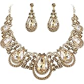 BriLove Women's Costume Fashion Crystal Teardrop Hollow Scroll Statement Necklace Dangle Earrings Set