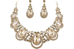 BriLove Women's Costume Fashion Crystal Teardrop Hollow Scroll Statement Necklace Dangle Earrings Set