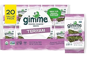 Gimme Seaweed Organic Premium Roasted Seaweed Snacks, Teriyaki, 20 Count, Keto, Vegan, Gluten-Free, Great Source of Omega3s and Iodine, Healthy On-The-Go Snack for Kids and Adults