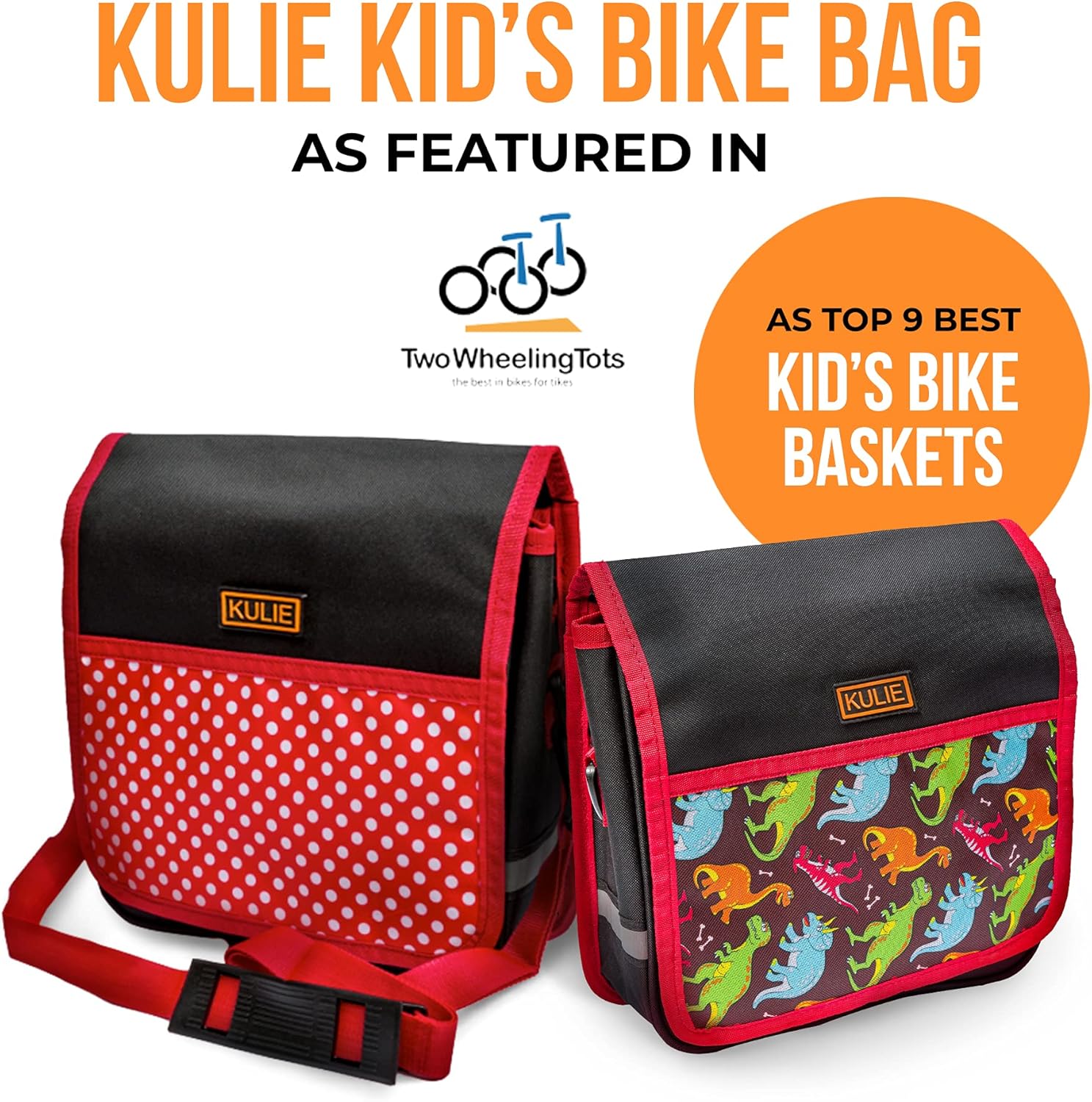 Kulie Bike Handlebar Bag for Kids, Multifunctional Bike Basket for Girls and Boys, Waterproof Bag with a Sturdy Strap, Dinosaur : Sports & Outdoors