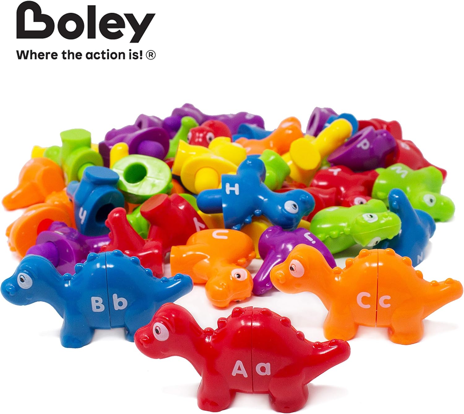 Boley 52 Piece Alphabet Dinosaurs - Educational Dinosaur Alphabet Matching Toy Set for Kids, Children, Toddlers - Great Learning Tool for Toddlers to Learn The Alphabet! Bucket Edition: Toys & Games