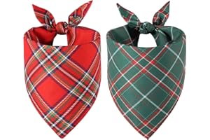Doncida Red Green Buffalo Plaid Dog Bandanas for Christmas 2 Pack, Reversible Triangle Dog Scarf for Medium and Large Dogs, Premium Durable Fabric Bibs for Pets (Large)
