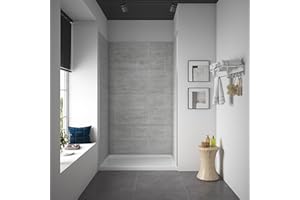 Ove Decors Misty 48 x 32 in. Solid Surface Alcove Shower Wall in Horizontal Grey Tiles