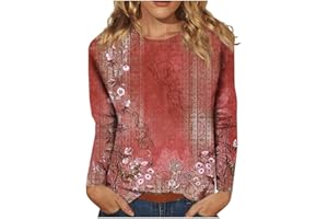 BARNRAE Vintage Tees for Women Women's Fashion Casual Round Neck Long Sleeve Printed T-Shirt Top