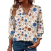 LOMON Women's 2026 Fashion Tops 3/4 Length Sleeve Business Casual Blouses Summer Tees Shirts S-4X