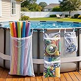 4-Piece Mesh Pool Organizer Bags, Above Ground Pool Accessories | Easy Install Pool Hang Organize Bags for Toys, Pool Noodles, Floats, Beach Balls