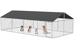 PETONY Petonly Outdoor Dog Enclosure Heavy Duty Dog Kennel House Mesh Dog Big Cage Pet Kennel Steel Fence with Secure Lock(236”x 118”)