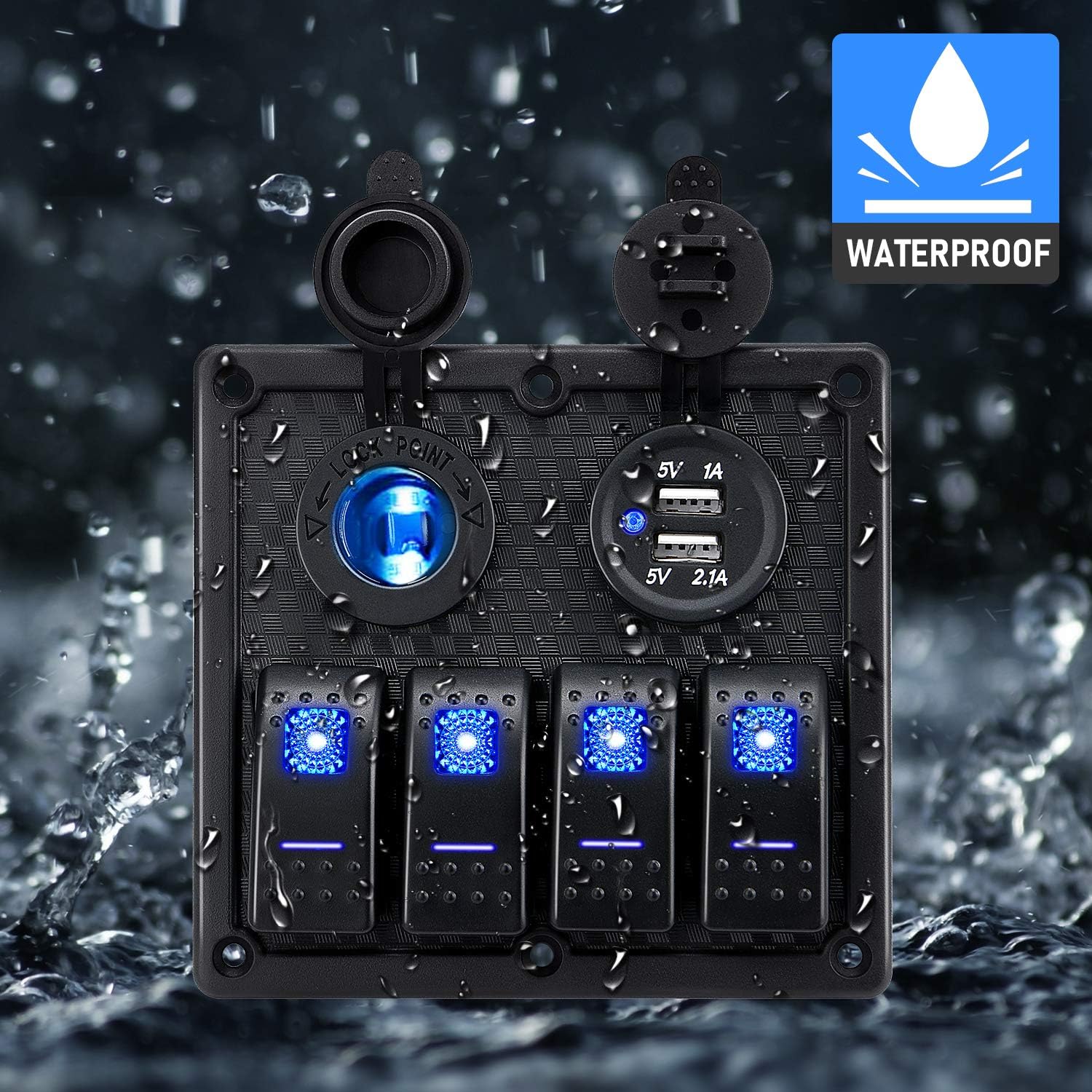 Kohree 4 Gang Marine Boat Rocker Switch Panel, 12V Waterproof LED Lighted Toggle Switches Fuse Breaker Protected Control with 12 Volt Marine USB Power Outlet for Car Boat RV Scooter Truck Vehicles: Industrial & Scientific