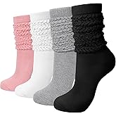 Darller Slouchy Socks for Women 4 Pairs Slouch Long Scrunch Knee High Sock Knit Cotton Boot Tube Socks