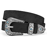 XZQTIVE Western Belt for Women, Cowgirl Cowboy Suede Leather Belt for Jeans Pants, Country Belts with Vintage Buckle