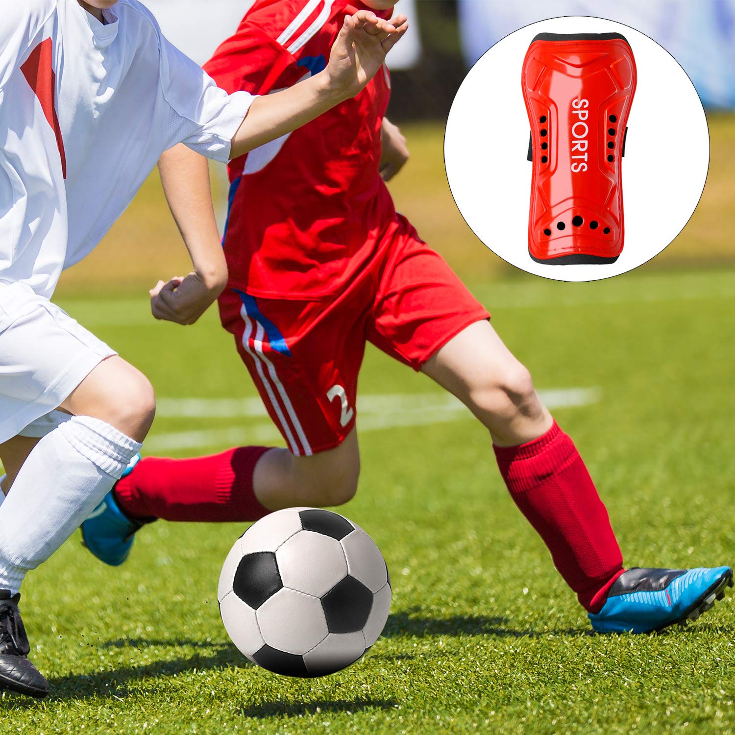  Elcoho 4 Pairs Youth Child Soccer Shin Guards Kids Shin Pads Board Lightweight and Breathable