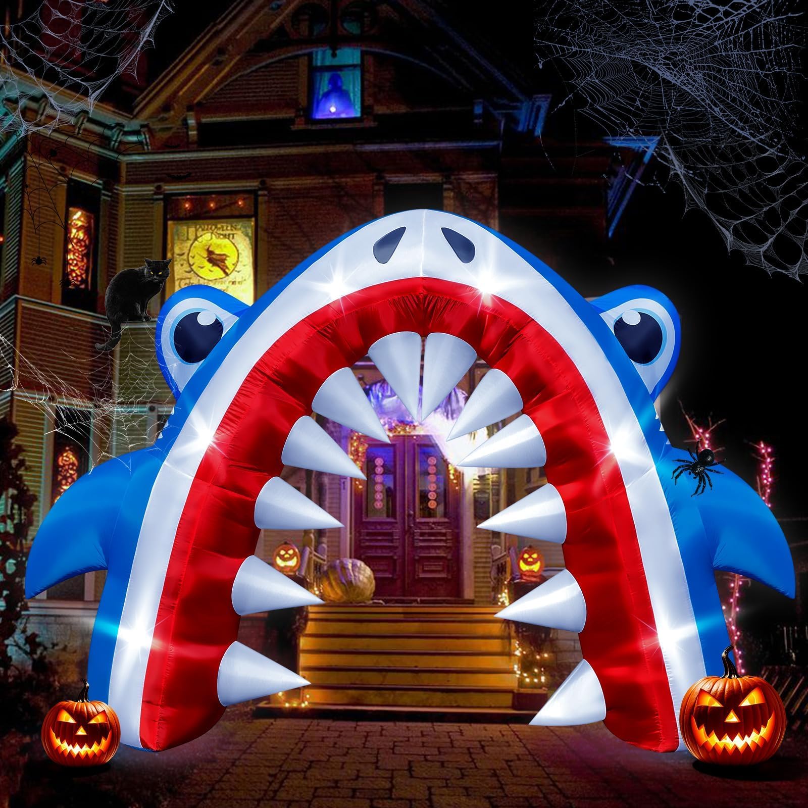 Photo 1 of Eyourlife 12×8 FT Shark Halloween Inflatable Arch, Giant Outdoor Blow Up Yard Decoration with Built-in 6 LED Lights for Pool Stage Event Birthday Party Ocean Theme Luau Beach Party Take Photos