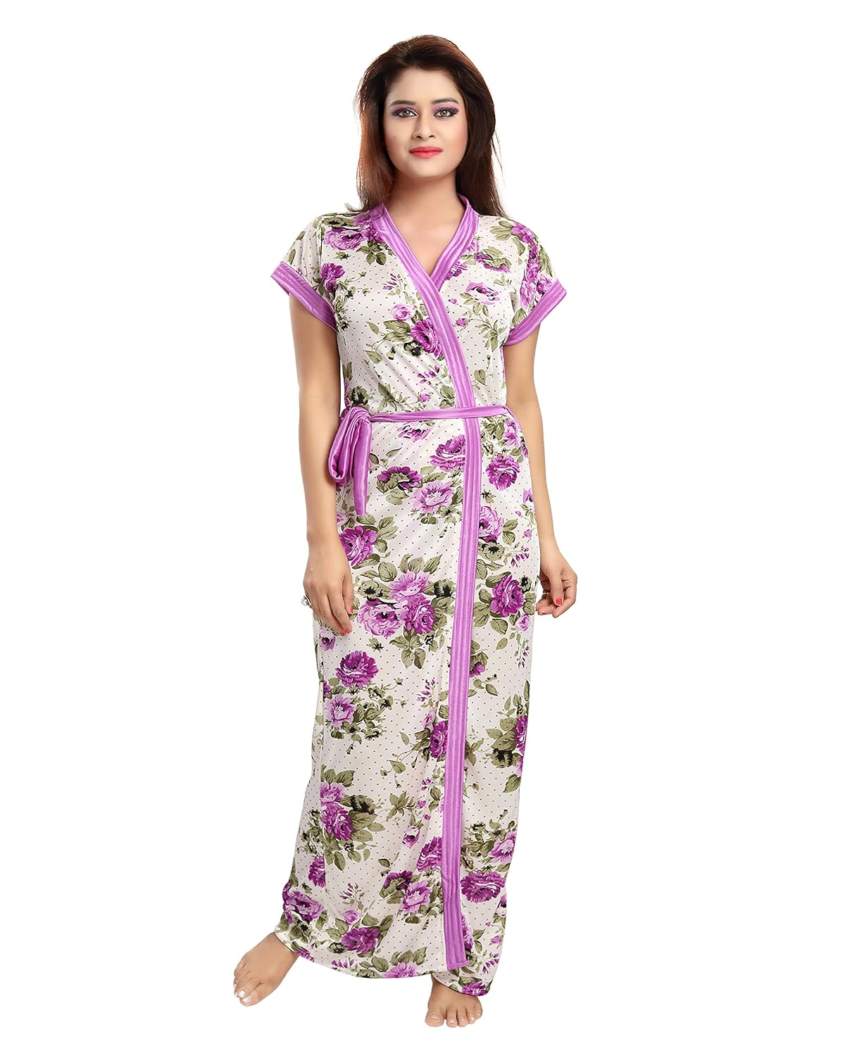 shopping station women night floral printed robe_free size_multi color