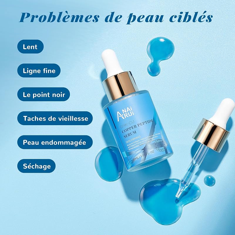 ANAiRUi Sérum de Peptides de Cuivre pour le Visage - Sérum Anti-Âge GHK-Cu - Réduit les Rides et les Ridules, Répare la Peau Prématurément Vieillie et Abîmée, 30 ml