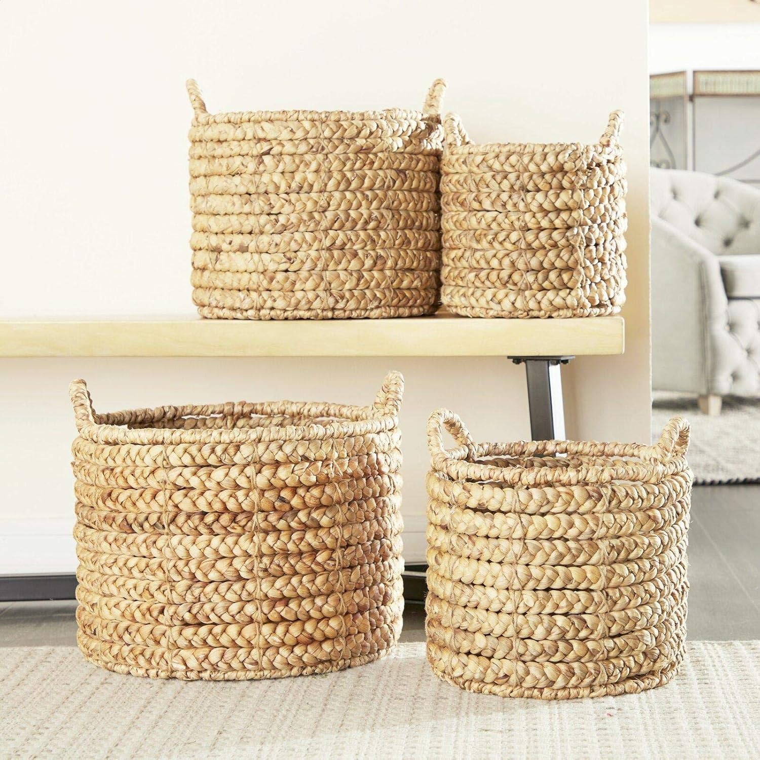 Round 4 Piece Wicker/Rattan Basket Set Home & Kitchen