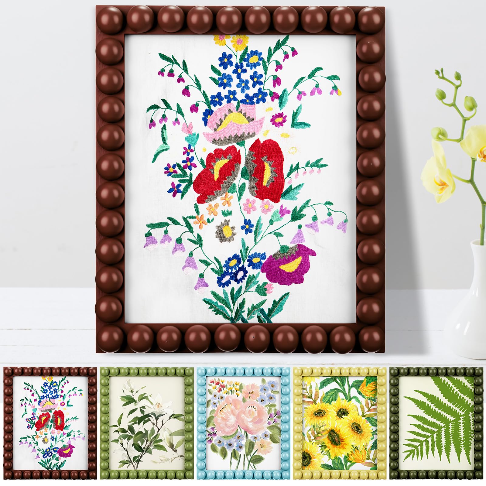 Photo 1 of Beeveer 8 x 10 Wooden Beaded Picture Frame Boho Farmhouse Photo Frame Birthday Wedding Anniversaries Gift for Vintage Rustic Wall and Tabletop Display Decorative(Brown)