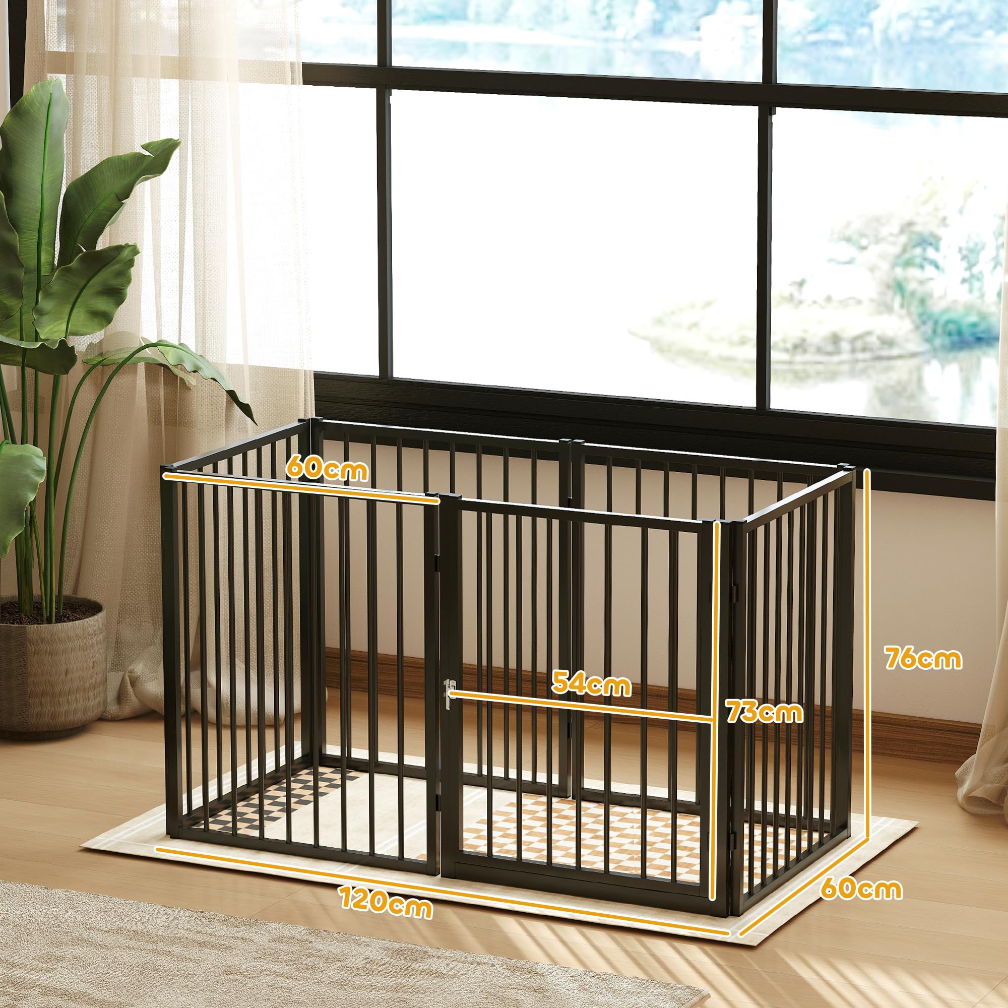 PawHut Welpenlaufstall 6-TLG Welpenauslauf mit 6 Gitterplatten Tür flexibel faltbar Freilaufgehege 76cm hoch Hundelaufstall Welpengitter für kleine und mittelgroße Hunde für drinnen, draußen, Garten 7