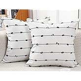 NUYECY Set of 2 Boho Throw Pillow Covers 18x18,Black Off White Neutral Couch Pillow Case with Tassel Fringe Decorative，Modern Accent Farmhouse Cushion Covers for Sofa Couch Bed Living Room