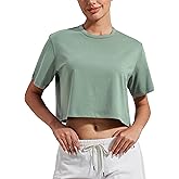 Pioneer Camp Bamboo Viscose Workout Crop Tops for Women Short Sleeve Loose T-Shirts Cropped Athletic Gym Running Yoga Tee