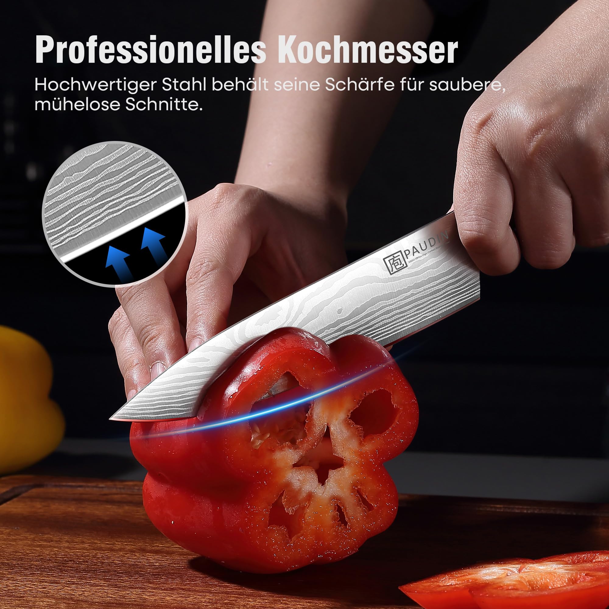 PAUDIN Kochmesser 15 cm Küchenmesser klein scharf profi Messer als Allzweckmesser Fleischmesser Gemüsemesser aus hochwertigem Edelstahl mit ergonomischem Holzgriff 5