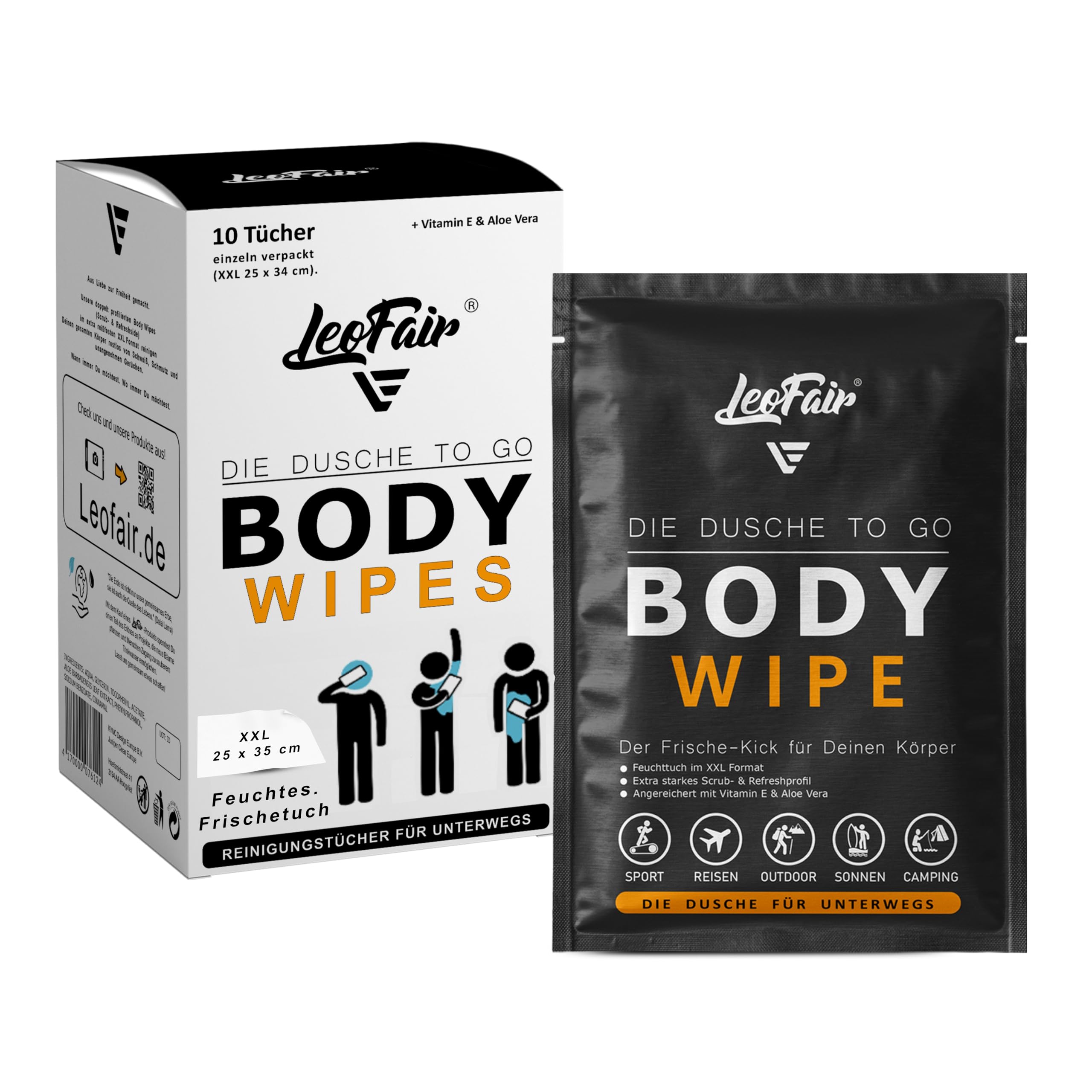 Leofair Body Wipes Disposable Face Cloths XXL - Wet Washcloths for Travel, Camping, Festival & On the Go - 10 Large Wet Wipes Individually Packed for Face and Body