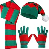 Suhine 3 Pieces Christmas Hat Scarf Gloves Set, Christmas Winter Knitted Hat Striped Scarf and Gloves Women Men