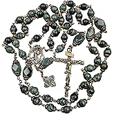 Bless And Heal Me Archangel Michael &St Christopher Heirloom Solid Bronze Rosary with Green Kambaba Jasper