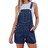 luvamia Jean Short Overalls for Women Baggy Adjustable Straps Bib Stretchy Denim Overall Jumpsuits Shortalls with Pockets