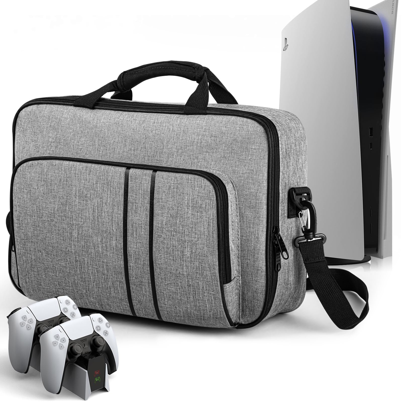 Carrying Case for PS5, Portable Carry Case Bag for Playstation 5, Protective Travel Storage Bag with Thick Padding Compatible for PS5 Digital Edition,Controller,Game Discs,Charger & Accessories,Grey