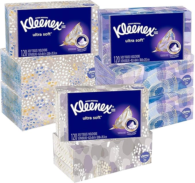 Amazon Kleenex Ultra Soft Facial Tissues, 8 Rectangular Boxes, 120 Tissues per Box (960