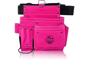 Graintex SS2081 :: 5 Pocket Nail & Tool Pouch Pink Color Suede Leather with 2” Webbing Belt for Constructors, Electricians, P