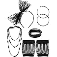 Blulu 80s Accessories for Women Costume Lace Headband Earrings Fishnet Gloves Necklace Bracelet for 80's Party