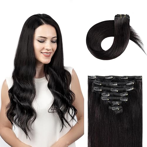 SoBeauty Clip in Hair Extensions Real Human Hair, Remy Hair Clip in Extensions Human Hair, Natural Black 100% Human Hair Extensions for Women #1B 16Inch 120G 7PCS