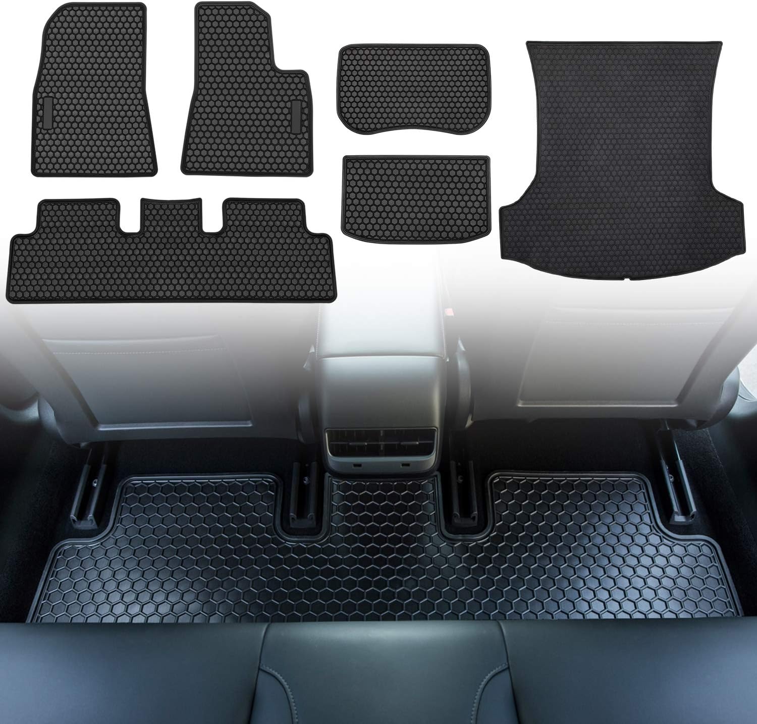 Camoo 6 pcs Floor Mats & Cargo Liners All-Weather Vehicle Protector Rubber for Tesla Model 3 2017- 2019 - Custom Fit