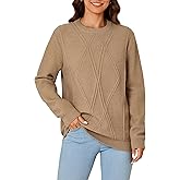 Rooscier Women's Cable Knit Sweater Long Sleeve Crewneck Vintage Pullover Top Fall Clothes