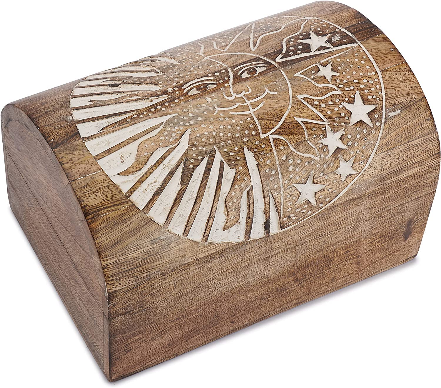 Ajuny Wooden Decorative Jewelry Box With Sun Star Design on Lid Multipurpose Uses Jewellery Boxes Storage Organizer keepsake Trinket Holder Watch Box, Great for Gifts White - 9x6 Inch