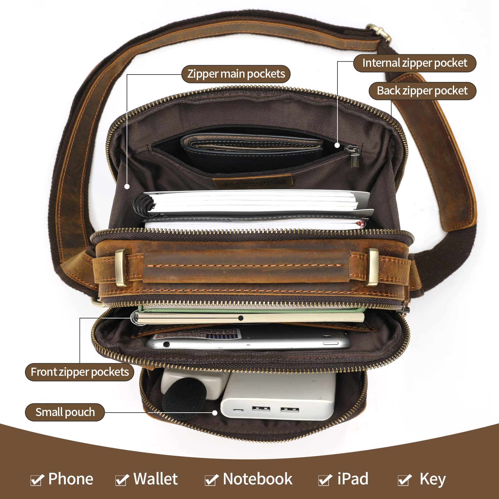 Mens Messenger Bag Jack&Chris Genuine Leather Messenger Bag